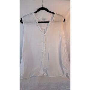 James Perse White 100%  Linen Sleeveless Blouse Sz 3 Button Front Split Neck